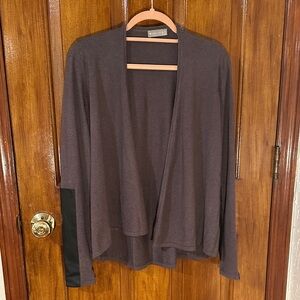 Cyrus Women's Cardigan Sweater - Gray with Black Faux Leather Accent